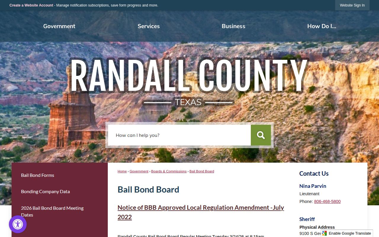 Randall County bond release board information