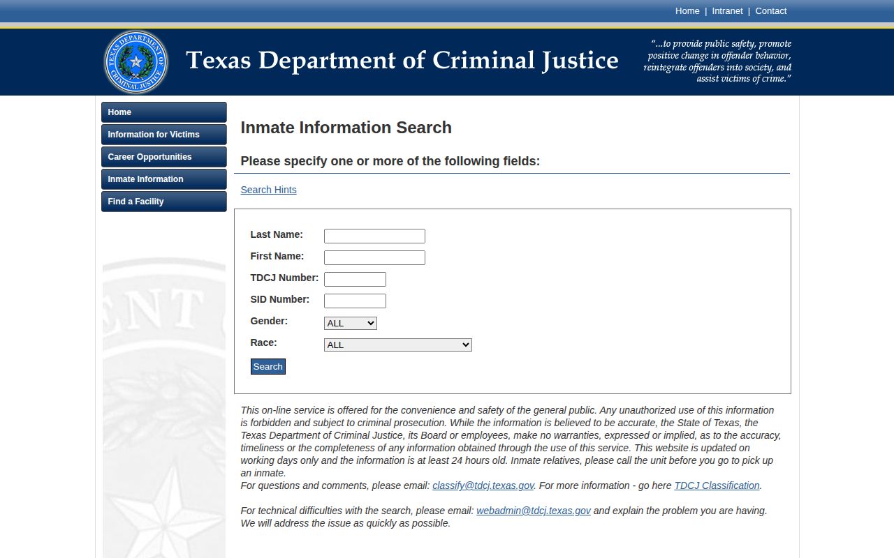 TDCJ offender search for a Randall County release record